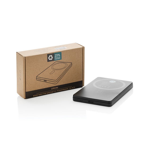 Magnetická powerbanka Orion 5000mAh 5W z RCS hliníku - Černá
