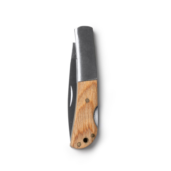 Navaja personalizada de acero inoxidable con empuñadura de madera natural