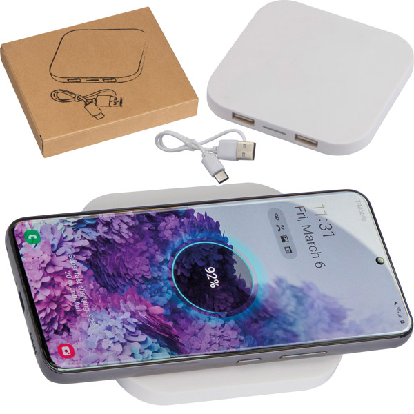 Wireless charger with 2 USB ports GERLINDE - White