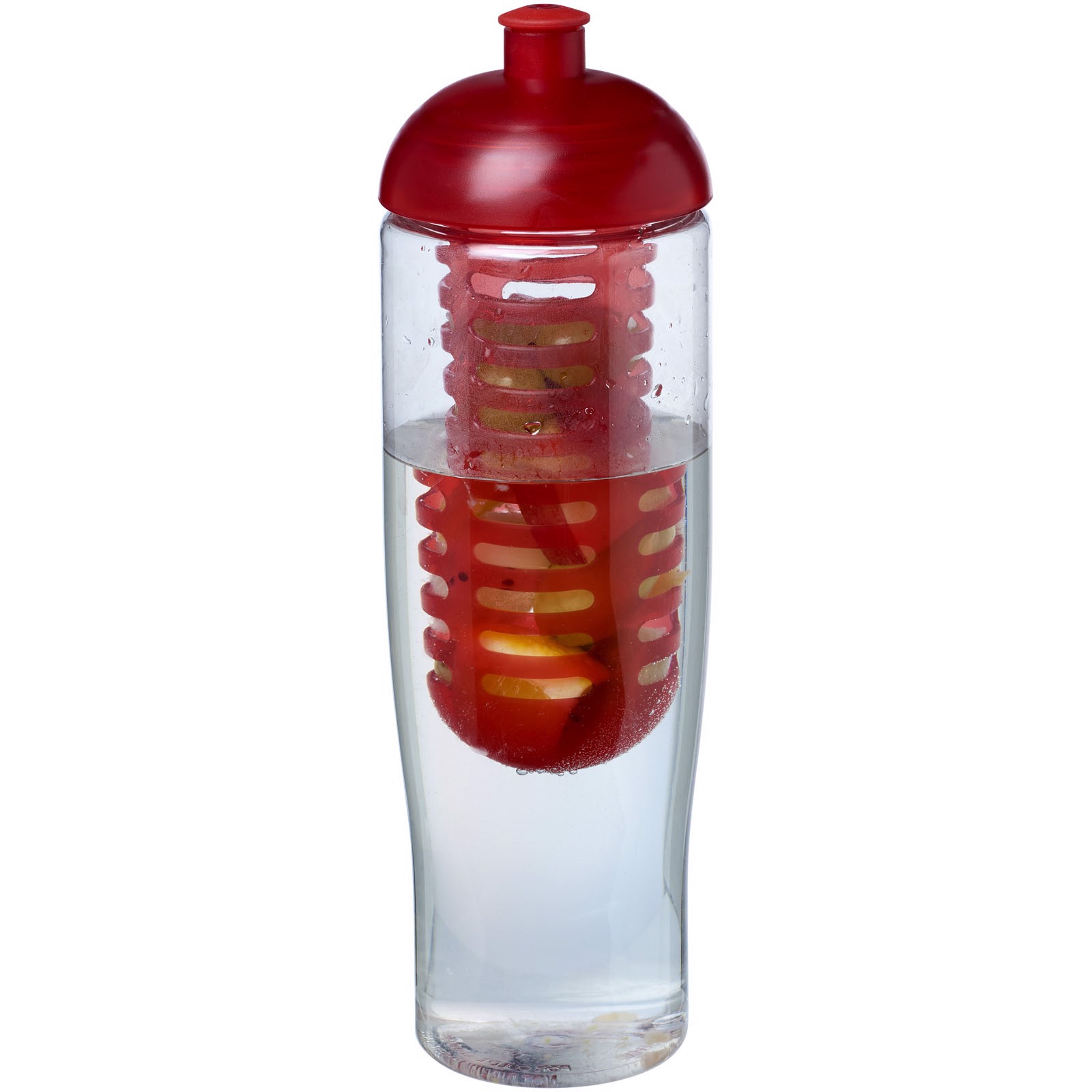 Bidon H2O Tempo® o pojemności 700 ml z wypukłym wieczkiem zmożliwością przyrządzania wody smakowej - Przezroczysty / Czerwony