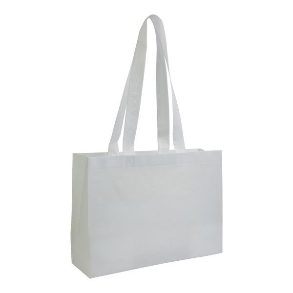 Heat-Sealed 70 G/M2 Non-Woven Fabric Shopping Bag With Bottom Gusset And Long Handles - White