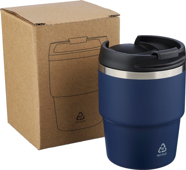 ￼Gerecycled roestvrijstalen dubbelwandige drinkbeker (175 ml) Oli - wit