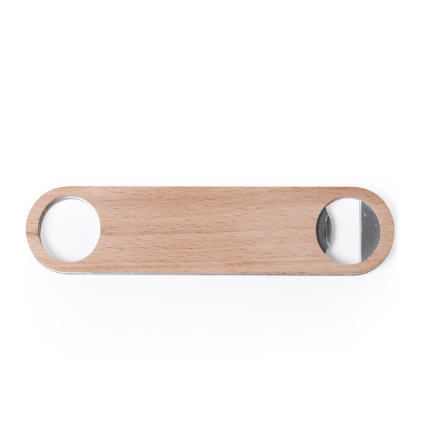 Personalised wooden bottle opener with hanger and stainless steel core