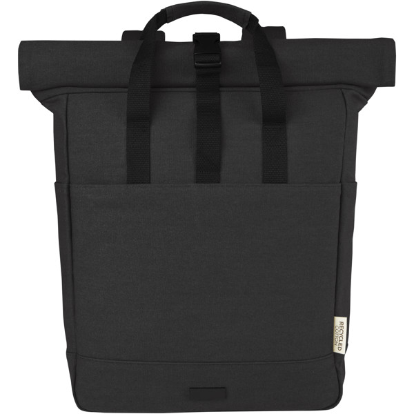 Sac à dos pour ordinateur portable Joey de 15 L en toile recyclée GRS 15 pouces avec dessus enroulable - Noir