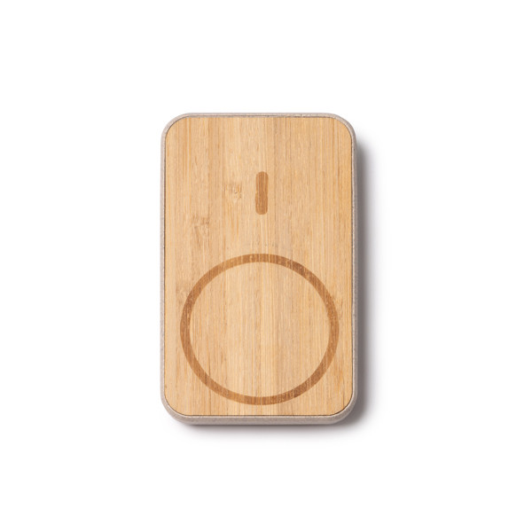 Custom bamboo and wheat fiber power bank 5000 mAh with magnetic wireless charging