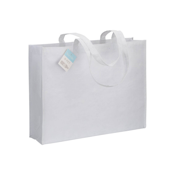 Shopper Mit Seitenfalte Aus R-Pet (Recyceltem Kunststoff), Lange Griffe - Weiß