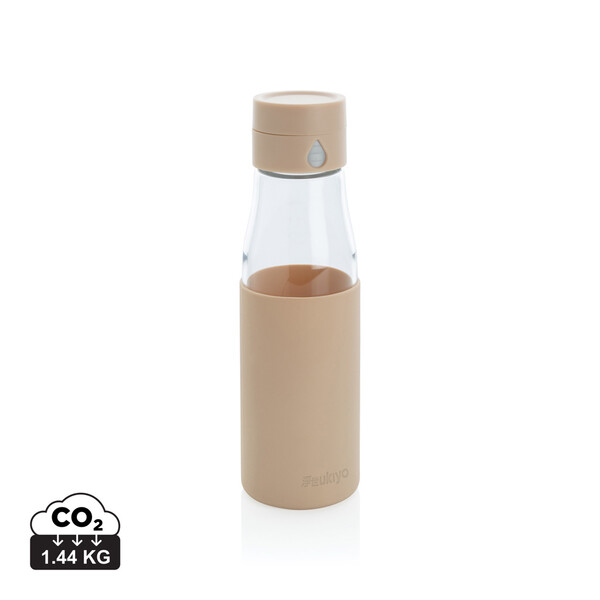 Ukiyo glass hydration tracking bottle with sleeve - Brown