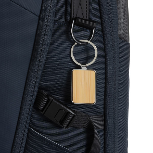 RCS recycled zinc alloy rectangle keychain with bamboo