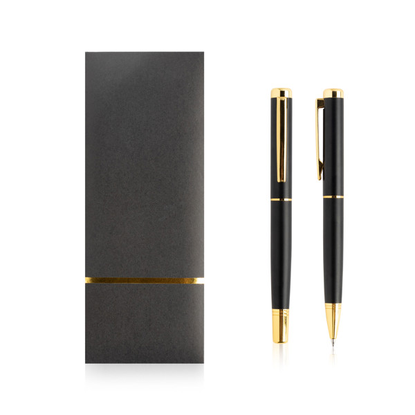 Conjunto Roller E Esferográfica Em Metal, Caixa De Oferta - Dourado