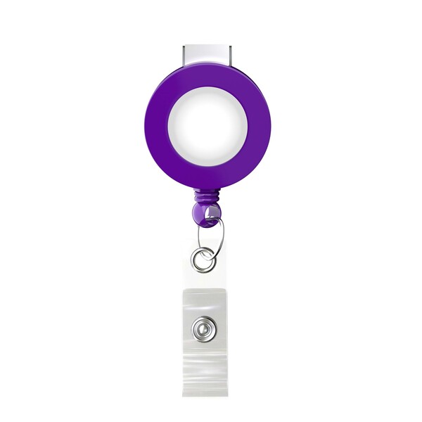 Enrouleur de badge rétractable de forme ronde avec logo ⌀2cm - Quadri / Violet vif / Clip bouledogue