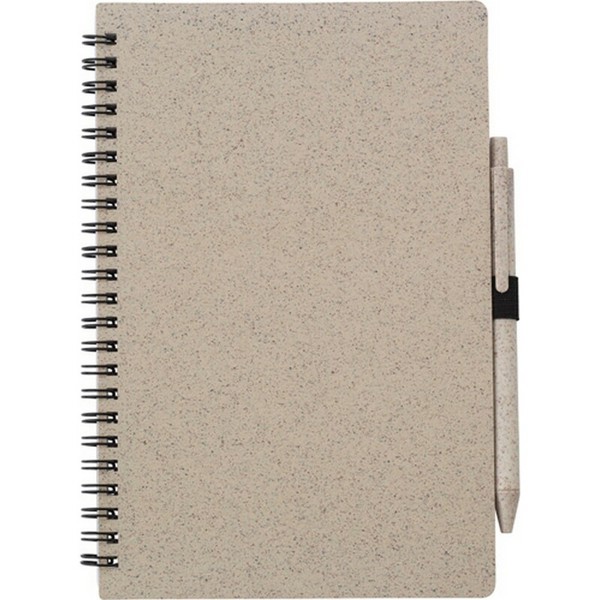 Wheat straw notebook approx. A5 with ball pen - light brown