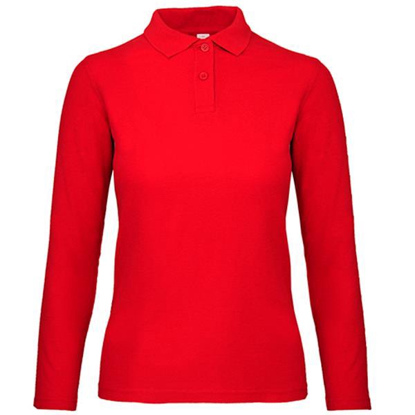 Polo B&C Id.001 Women Manga Comprida 180G - 100% Algodão (Investindo Em Better Cotton) - Preto / 2XL