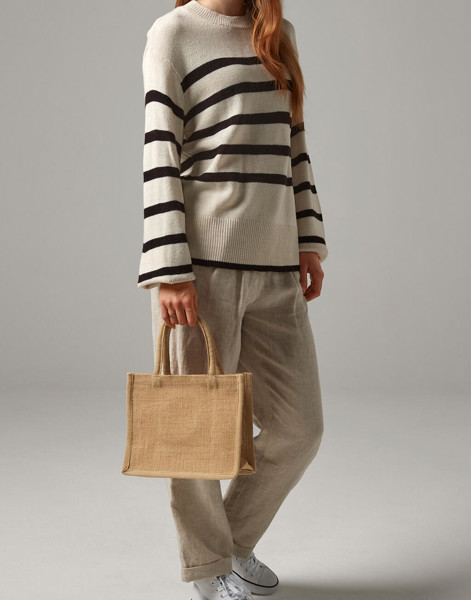 Natural Starched Jute Mini Gift Bag - Natural / Navy / ONE SIZE