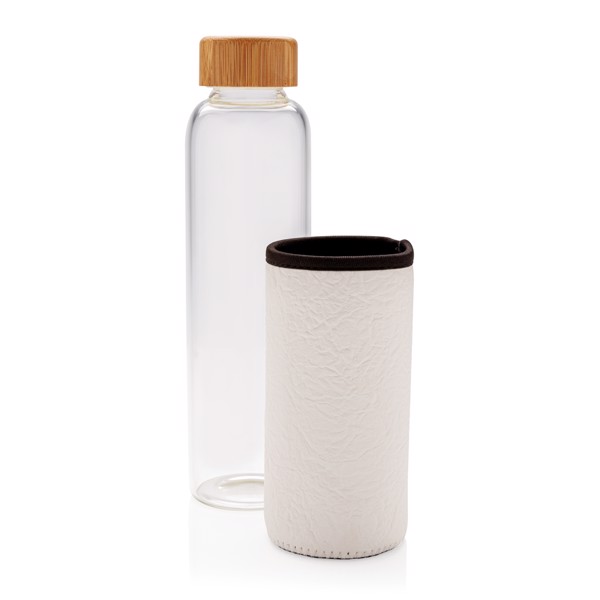 Botella de vidrio de borosilicato con funda de PU texturizad - Blanco / Gris