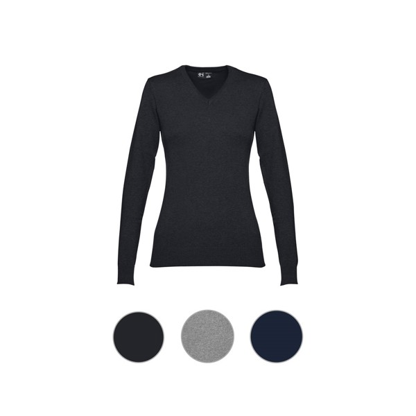 THC MILAN WOMEN. V-neck pullover for women in cotton and polyamide - Black / XXL
