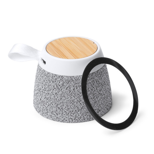 Altavoz inalámbrico personalizado de bambú y RPET 5W con anillo magnético soporte smartphone