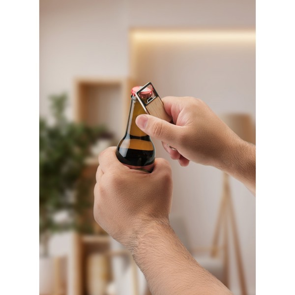 SYLVESTER. Rectangular iron keychain with bottle opener