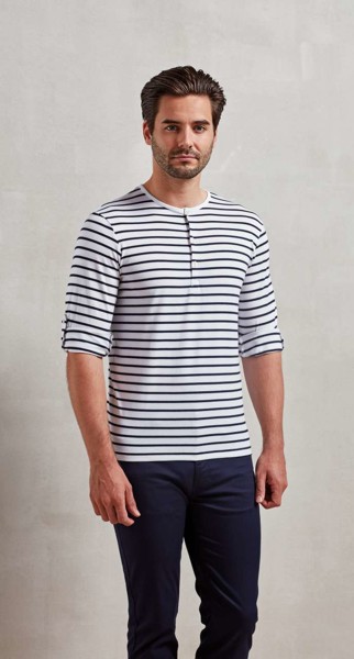 Men's Long John Roll Sleeve Tee - White / Navy / S