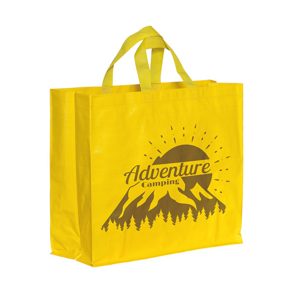 Laminated 120 G/M2 Pp Shopping Bag With Gusset And Short Ribbon Handles - Yellow