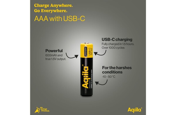 Aqiila Rechargeable USB-C Batteries AAA 600mAh 4-p