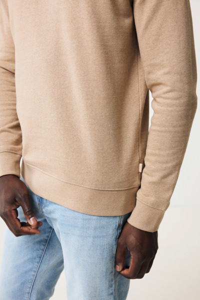 Pull à col rond en coton recyclé non teinté Iqoniq Denali - Heather Brown / XXS