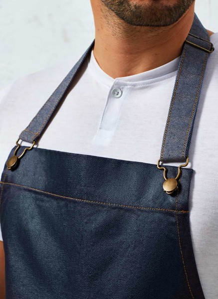 'District' Waxed Look Denim Bib Apron - Black Denim