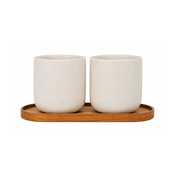 Set Originalhome vassoio ovale in legno e tazze in ceramica da 150 ml