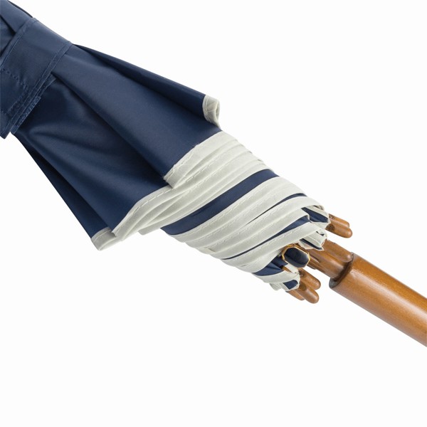 Automatic Wooden Stick Umbrella Waltz - Beige / Navy Blue