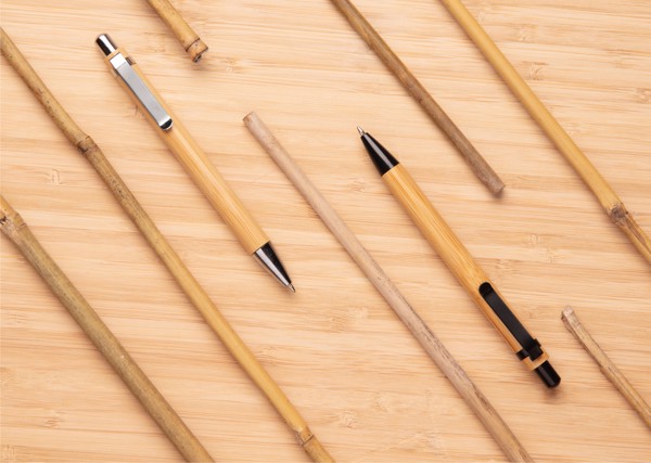Xd Collection bamboo ballpoint pen, stainless steel - Brown / Silver