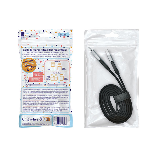 CABLE DE CHARGE RAPIDE ET TRANSFERT  6 EN 1 - Blanc