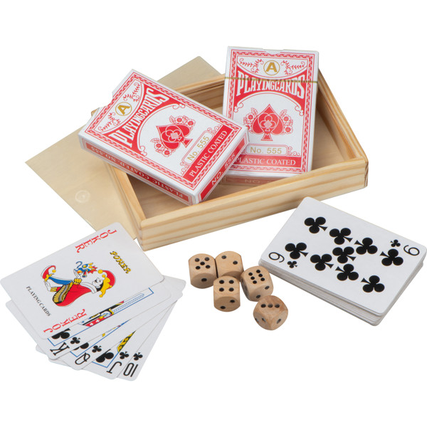Playing cards in wooden box with dice BRIAN - Beige