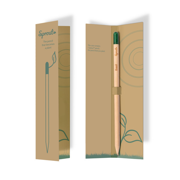 Μολυβοθήκη Sprout με Infographic στα ιταλικά, αγγλικά και γαλλικά που απεικονίζει τη χρήση
