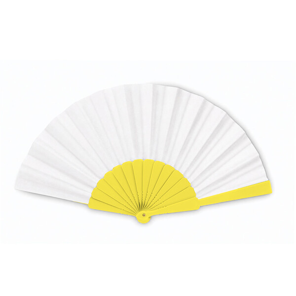 Full colour plastic hand fan - Bright Yellow