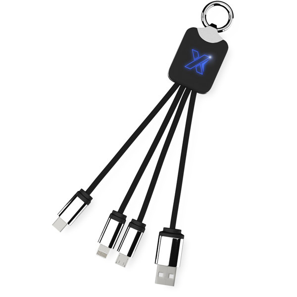 Câble carré 3-en-1 avec logo lumineux SCX.design C15 - Bleu reflex / Noir
