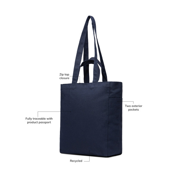 VINGA Tote bag avec zip en toile recyclée Hilo AWARE™ - Bleu Marine