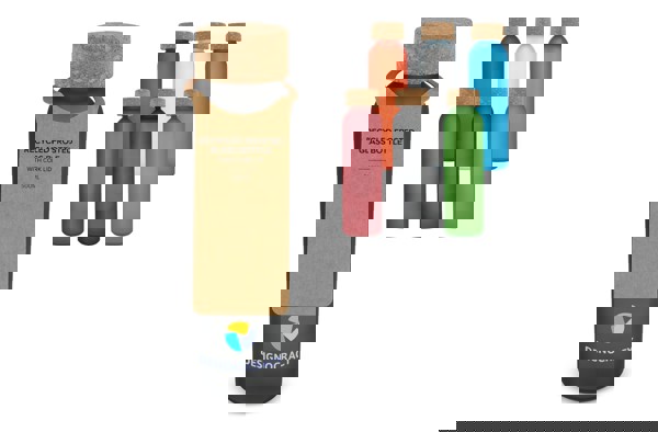 Frosted recycled glass bottle with cork lid 500ml - Ecru / Black