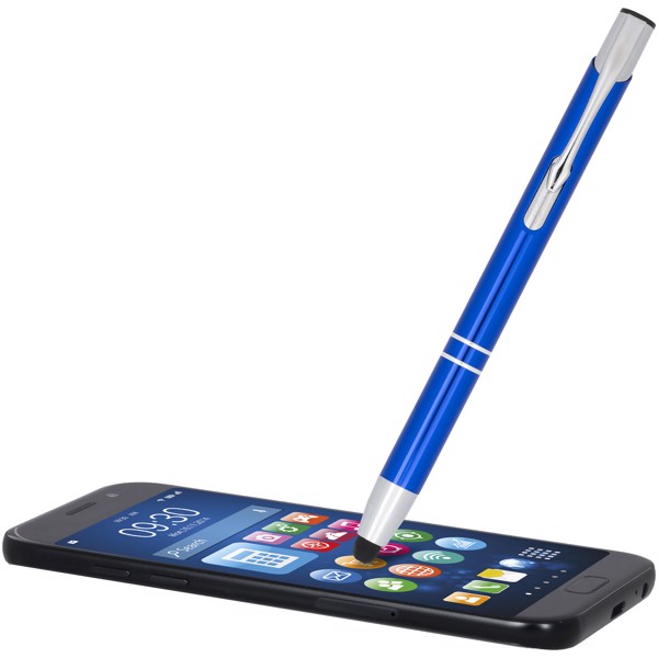 Penna a sfera metallica con stylus Moneta (inchiostro blu) - Blu royal