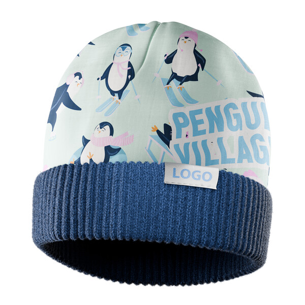 Full colour polyester beanie with acrylic inside and ribbed 2*1 cuff - Kids