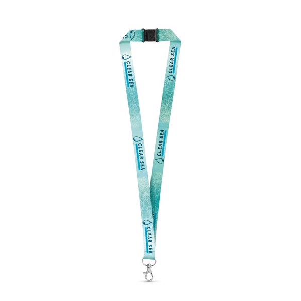 DOVER. Tour de cou pour sublimation en polyester recyclé (100% rPET) avec mousqueton