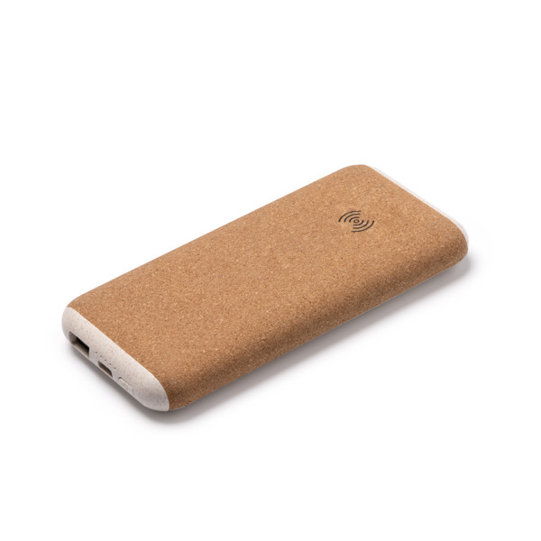 Personalised power bank in cork and wheat fibre 10,000 mAh with 15W wireless charging