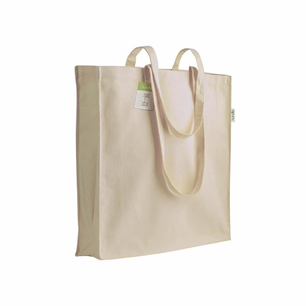 Organic Cotton Shopping Bag, 140 G/M2, Long Handles And Gusset