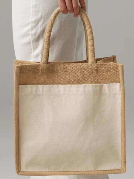 Cotton Pocket Natural Starched Jute Midi Tote
