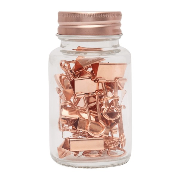 Binder clips in jar, 20 pcs, glass, iron lid