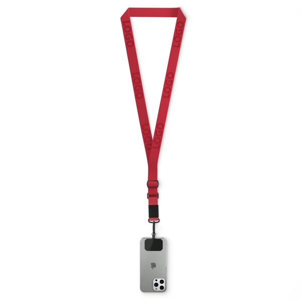 Woven adjustable crossbody phone holder with logo engraved metal plate - Medium Scarlet Red