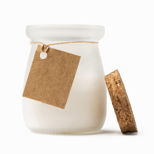 Personalised aromatic candle in glass jar with cork lid
