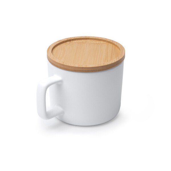 Personalised ceramic mug 350 ml with bamboo lid and square handle