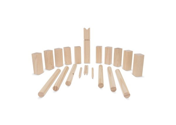 Wooden Kubb game in pouch