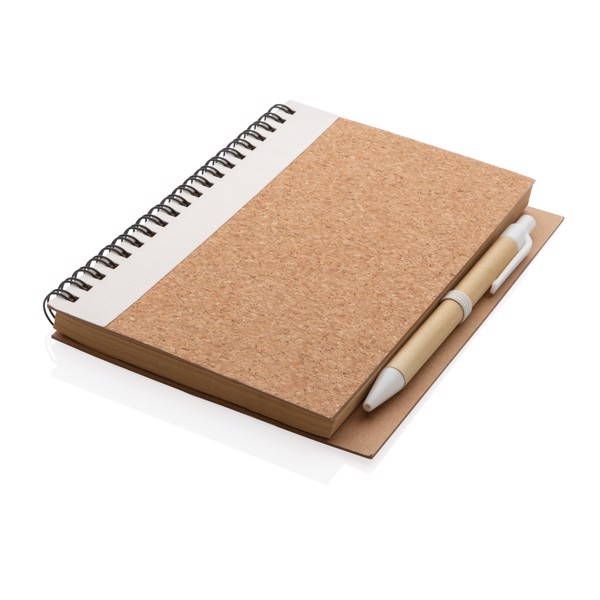 Cork spiral notebook with pen - White