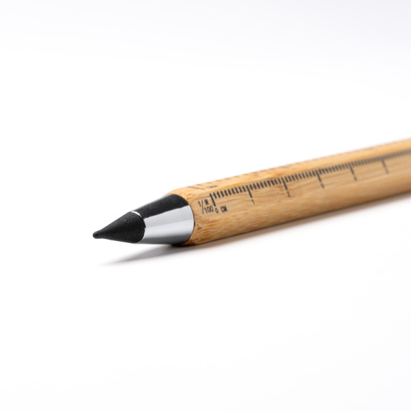 Personalised multifunctional bamboo pencil with touchscreen stylus and engraved ruler