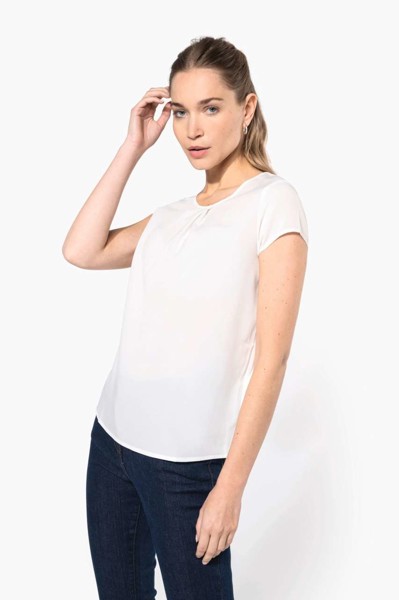 Ženska krep bluza kratkih rukava - Off Bijela / 38